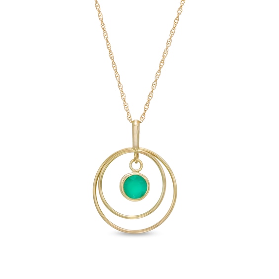 5.0mm Emerald Solitaire Dangle Open Circles Orbit Pendant in 10K Gold