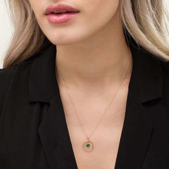 5.0mm Emerald Solitaire Dangle Open Circles Orbit Pendant in 10K Gold