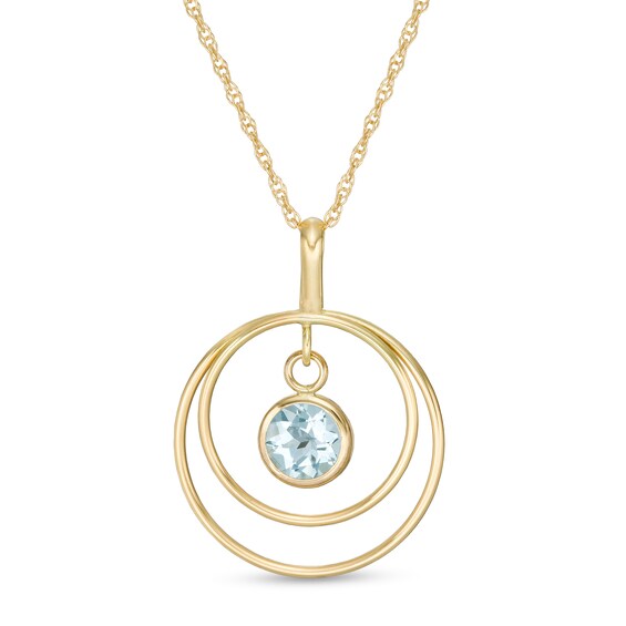 5.0mm Aquamarine Solitaire Dangle Open Circles Orbit Pendant in 10K Gold