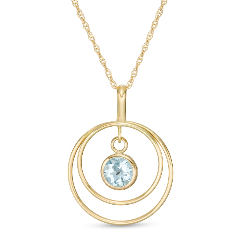 Main Image 1 of 5.0mm Aquamarine Solitaire Dangle Open Circles Orbit Pendant in 10K Gold