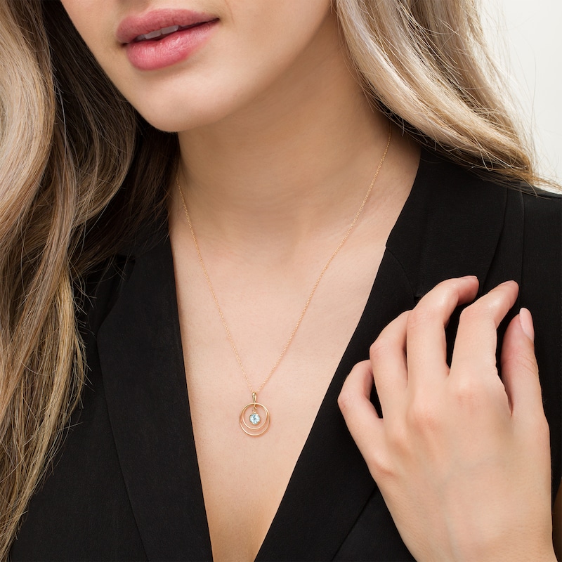 Main Image 2 of 5.0mm Aquamarine Solitaire Dangle Open Circles Orbit Pendant in 10K Gold