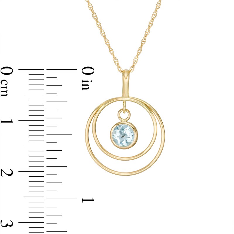 Main Image 3 of 5.0mm Aquamarine Solitaire Dangle Open Circles Orbit Pendant in 10K Gold