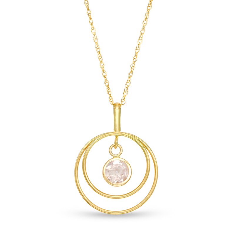 Main Image 1 of 5.0mm Morganite Solitaire Dangle Open Circles Orbit Pendant in 10K Gold
