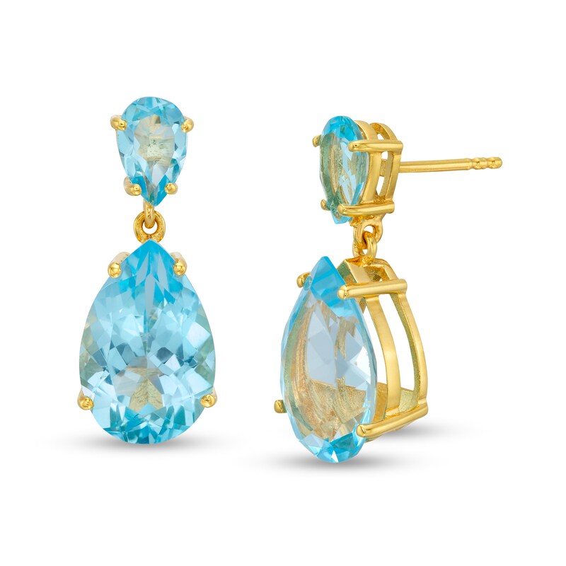 Main Image 1 of Pear-Shaped Blue Topaz Double Teardrop Earrings in Sterling Silver with 10K Gold Plate