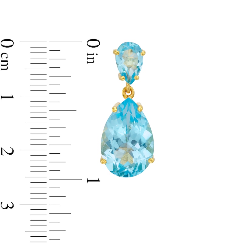 Pear-Shaped Blue Topaz Double Teardrop Earrings in Sterling Silver with 10K Gold Plate