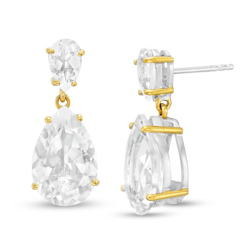 Main Image 1 of Pear-Shaped White Quartz Double Teardrop Earrings in Sterling Silver and 10K Gold Plate