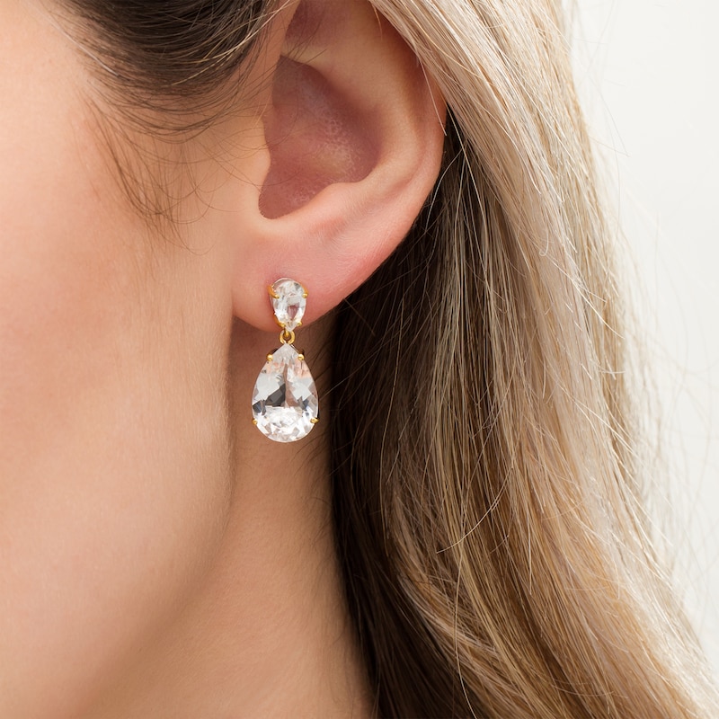 Main Image 2 of Pear-Shaped White Quartz Double Teardrop Earrings in Sterling Silver and 10K Gold Plate