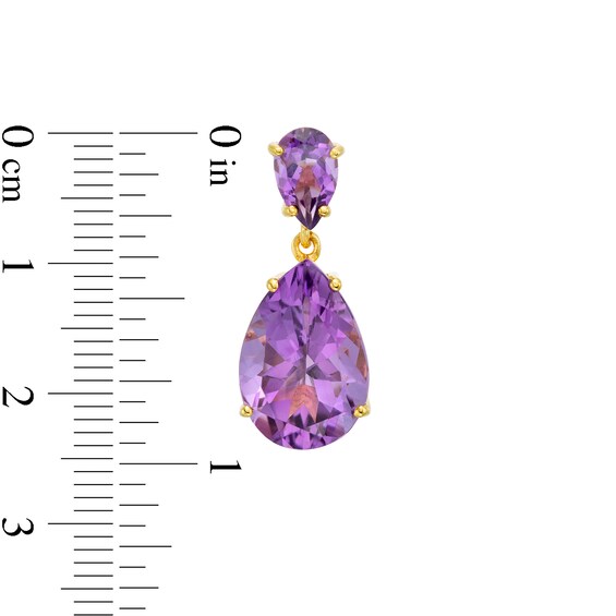 Pear-Shaped Amethyst Double Teardrop Earrings in Sterling Silver with 10K Gold Plate