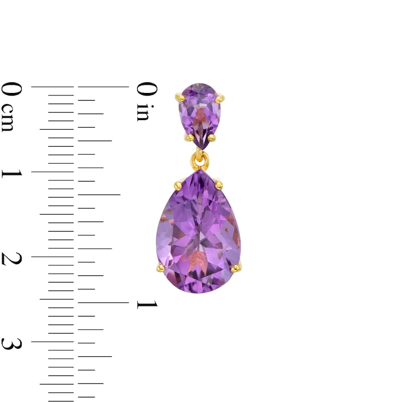 Pear-Shaped Amethyst Double Teardrop Earrings in Sterling Silver with 10K Gold Plate