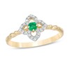 Thumbnail Image 1 of 3.0mm Emerald and 1/10 CT. T.W. Diamond Open Petal Frame Scallop Shank Flower Ring in 10K Gold