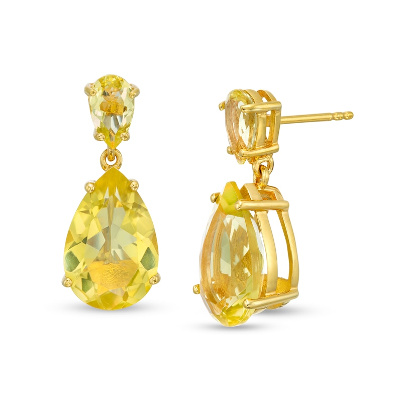 Main Image 1 of Pear-Shaped Lime Quartz Double Teardrop Earrings in Sterling Silver with 10K Gold Plate