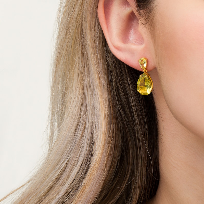 Main Image 2 of Pear-Shaped Lime Quartz Double Teardrop Earrings in Sterling Silver with 10K Gold Plate