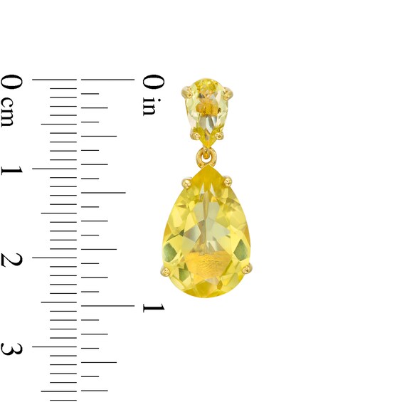 Pear-Shaped Lime Quartz Double Teardrop Earrings in Sterling Silver with 10K Gold Plate