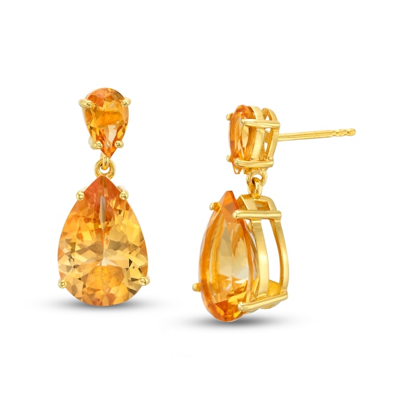 Pear-Shaped Citrine Double Teardrop Earrings in Sterling Silver with 10K Gold Plate