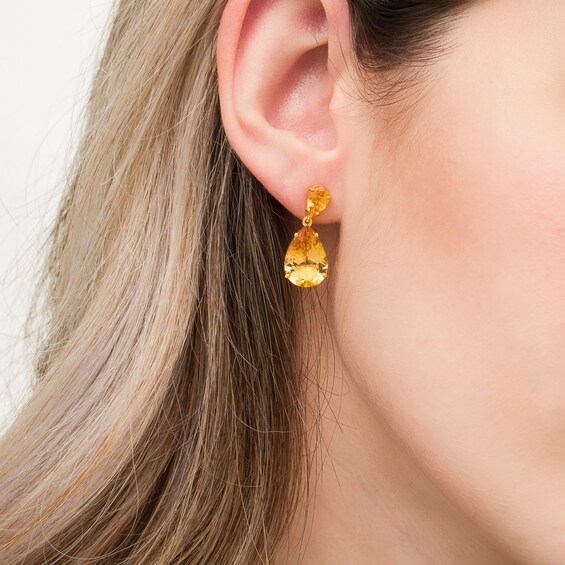 Pear-Shaped Citrine Double Teardrop Earrings in Sterling Silver with 10K Gold Plate