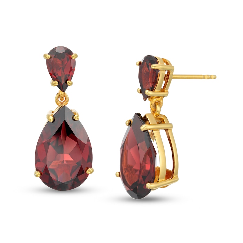 Main Image 1 of Pear-Shaped Garnet Double Teardrop Earrings in Sterling Silver with 10K Gold Plate