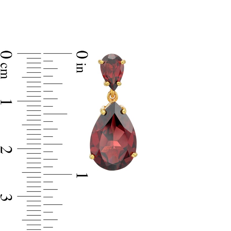 Main Image 3 of Pear-Shaped Garnet Double Teardrop Earrings in Sterling Silver with 10K Gold Plate