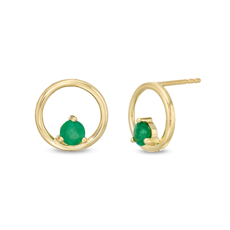 Main Image 1 of 4.0mm Emerald Solitaire Open Circle Stud Earrings in 10K Gold
