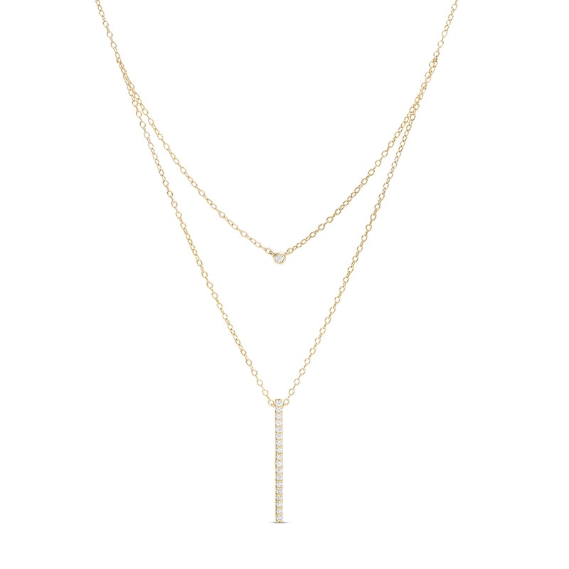 Main Image 1 of 1/5 CT. T.W. Diamond Linear Bar Double Strand Necklace in 10K Gold - 20"