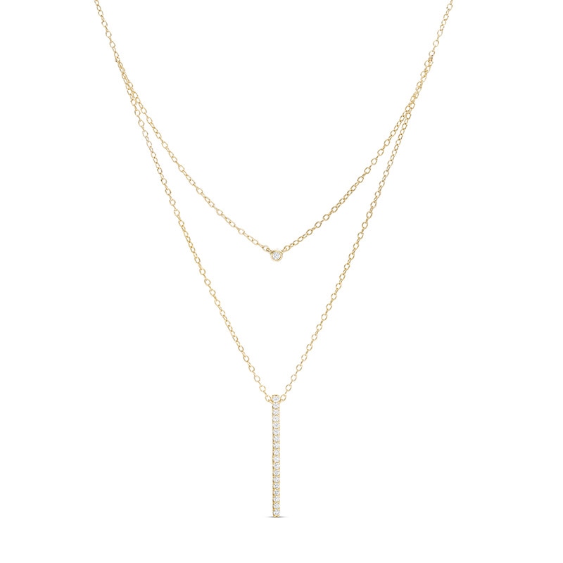 1/5 CT. T.W. Diamond Linear Bar Double Strand Necklace in 10K Gold - 20"