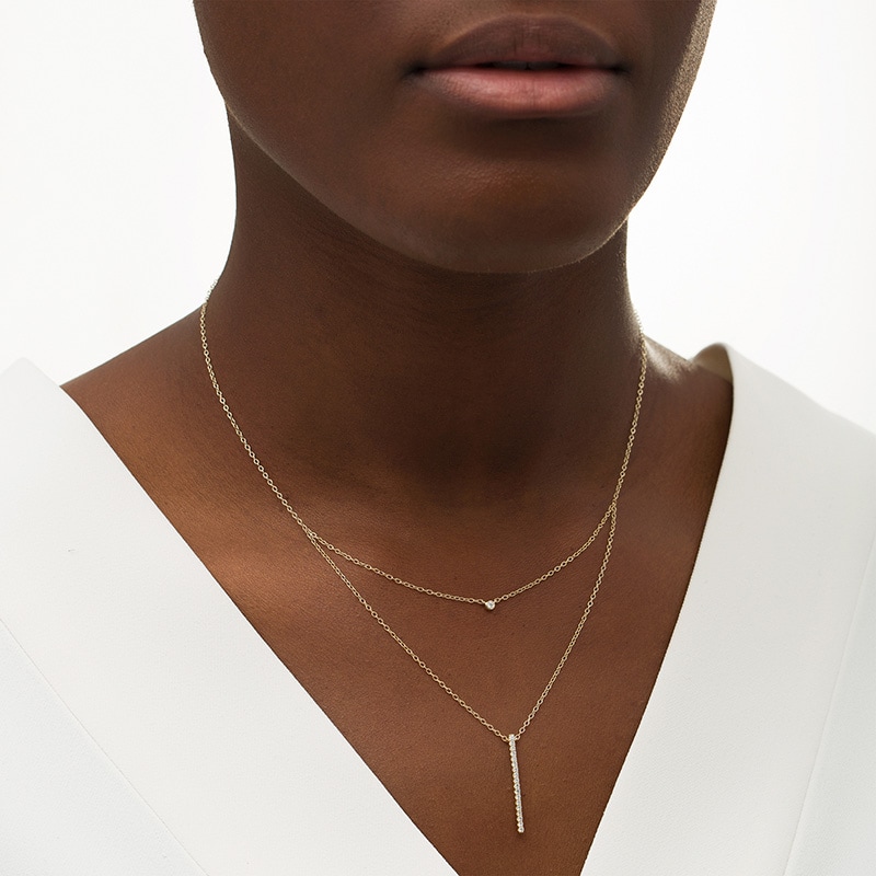Main Image 2 of 1/5 CT. T.W. Diamond Linear Bar Double Strand Necklace in 10K Gold - 20"