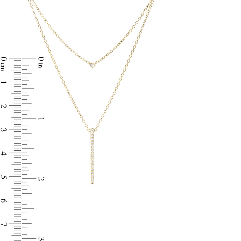 Main Image 3 of 1/5 CT. T.W. Diamond Linear Bar Double Strand Necklace in 10K Gold - 20"