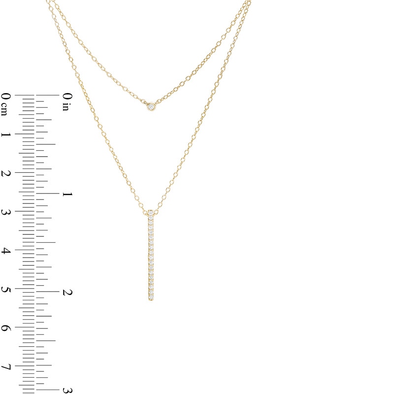 1/5 CT. T.W. Diamond Linear Bar Double Strand Necklace in 10K Gold - 20"