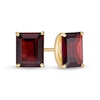 Thumbnail Image 0 of Emerald-Cut Garnet Solitaire Stud Earrings in Sterling Silver with 18K Gold Plate