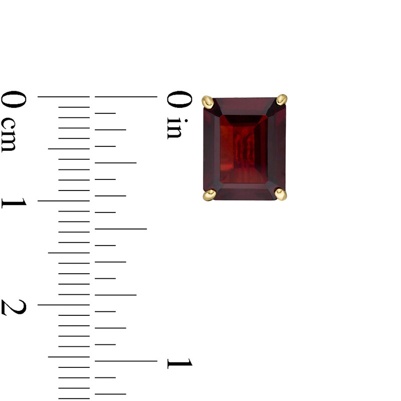 Main Image 3 of Emerald-Cut Garnet Solitaire Stud Earrings in Sterling Silver with 18K Gold Plate