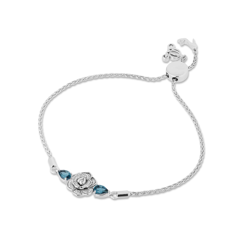 Main Image 1 of Enchanted Disney Cinderella Pear-Shaped London Blue Topaz and 1/10 CT. T.W. Diamond Bolo Bracelet in Sterling Silver - 9"