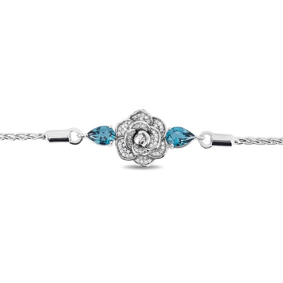 Enchanted Disney Cinderella Pear-Shaped London Blue Topaz and 1/10 CT. T.w. Diamond Bolo Bracelet in Sterling Silver - 9"