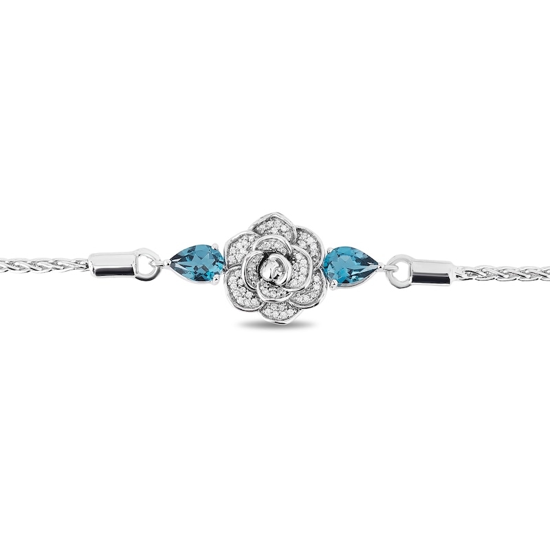 Main Image 2 of Enchanted Disney Cinderella Pear-Shaped London Blue Topaz and 1/10 CT. T.W. Diamond Bolo Bracelet in Sterling Silver - 9"