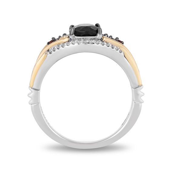 Enchanted Disney Villains Evil Queen Oval Onyx, Garnet and 1/6 CT. T.w. Diamond Ring in Sterling Silver and 10K Gold