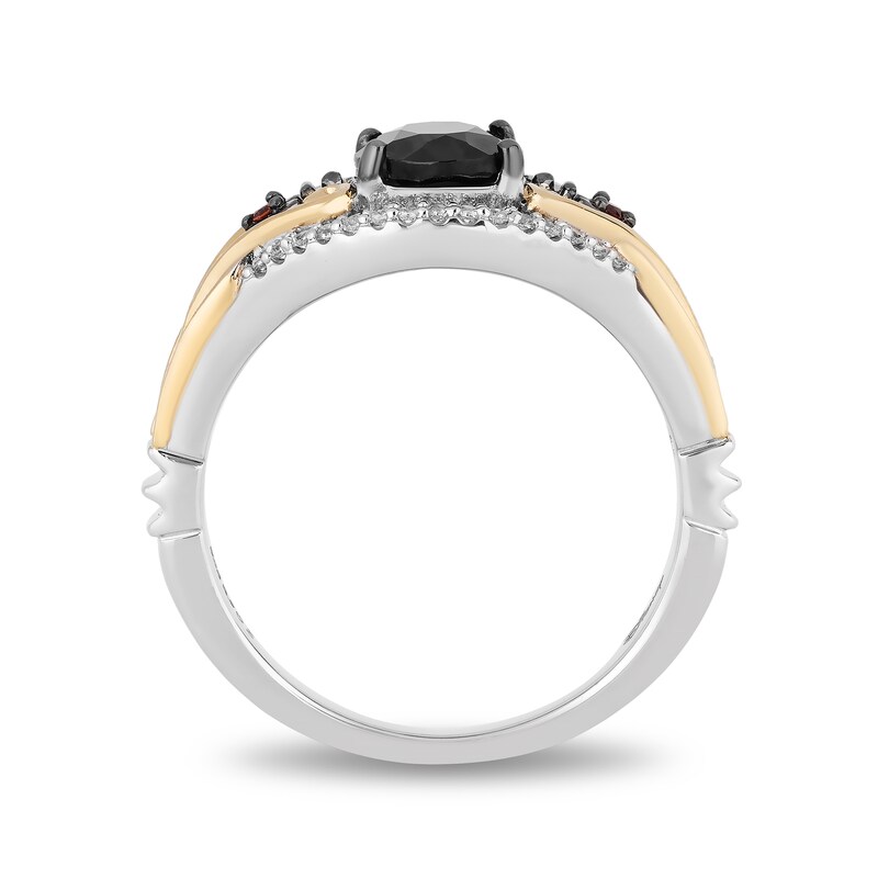 Main Image 3 of Enchanted Disney Villains Evil Queen Oval Onyx, Garnet and 1/6 CT. T.W. Diamond Ring in Sterling Silver and 10K Gold