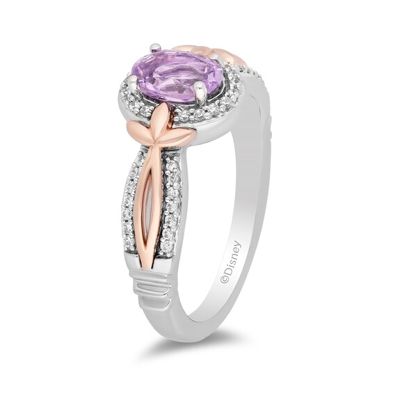 Enchanted Disney Rapunzel Oval Amethyst and 1/6 CT. T.w. Diamond Ring in Sterling Silver and 10K Rose Gold
