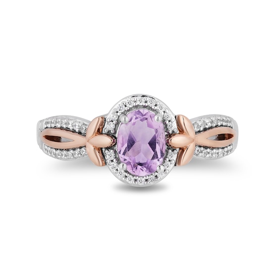 Enchanted Disney Rapunzel Oval Amethyst and 1/6 CT. T.w. Diamond Ring in Sterling Silver and 10K Rose Gold
