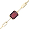 Thumbnail Image 1 of Emerald-Cut Garnet Solitaire Paper Clip Chain Bracelet in Sterling Silver with 18K Gold Plate - 7.25"