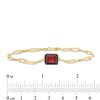 Thumbnail Image 4 of Emerald-Cut Garnet Solitaire Paper Clip Chain Bracelet in Sterling Silver with 18K Gold Plate - 7.25"