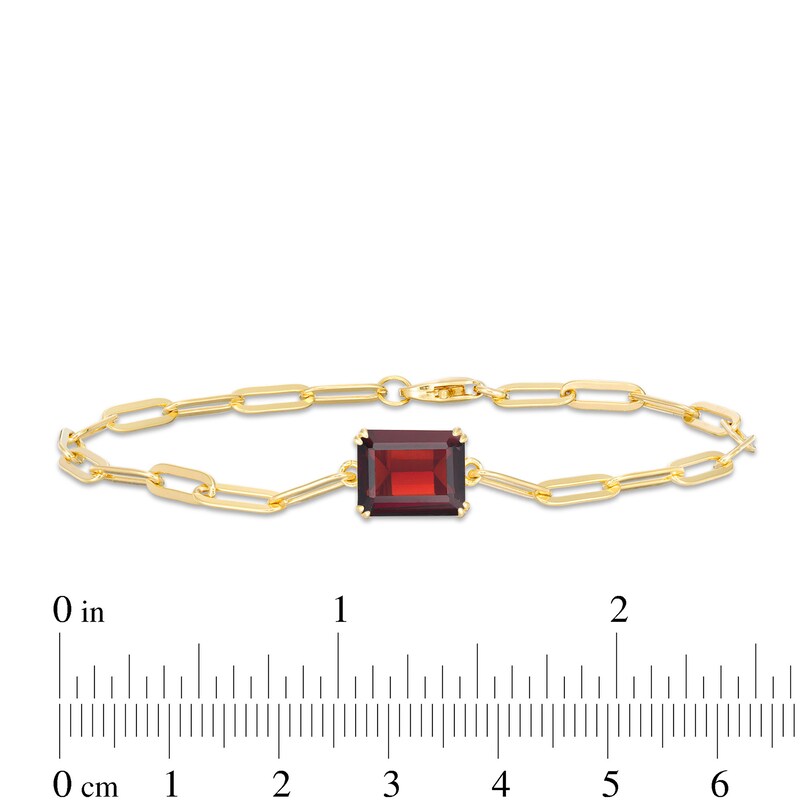 Main Image 4 of Emerald-Cut Garnet Solitaire Paper Clip Chain Bracelet in Sterling Silver with 18K Gold Plate - 7.25"