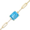 Thumbnail Image 1 of Emerald-Cut Swiss Blue Topaz Solitaire Paper Clip Chain Bracelet in Sterling Silver with 18K Gold Plate - 7.25"