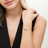Thumbnail Image 2 of Emerald-Cut Swiss Blue Topaz Solitaire Paper Clip Chain Bracelet in Sterling Silver with 18K Gold Plate - 7.25"