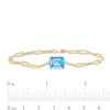 Thumbnail Image 4 of Emerald-Cut Swiss Blue Topaz Solitaire Paper Clip Chain Bracelet in Sterling Silver with 18K Gold Plate - 7.25"