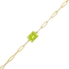 Thumbnail Image 1 of Emerald-Cut Peridot Solitaire Paper Clip Chain Bracelet in Sterling Silver with 18K Gold Plate - 7.25"