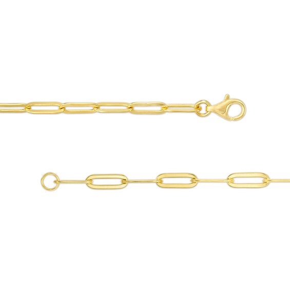 Emerald-Cut Peridot Solitaire Paper Clip Chain Bracelet in Sterling Silver with 18K Gold Plate - 7.25"