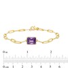 Thumbnail Image 4 of Emerald-Cut Amethyst Solitaire Paper Clip Chain Bracelet in Sterling Silver with 18K Gold Plate - 7.25"