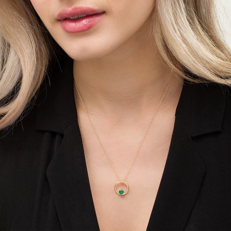Main Image 2 of 5.0mm Emerald Solitaire Open Circle Pendant in 10K Gold