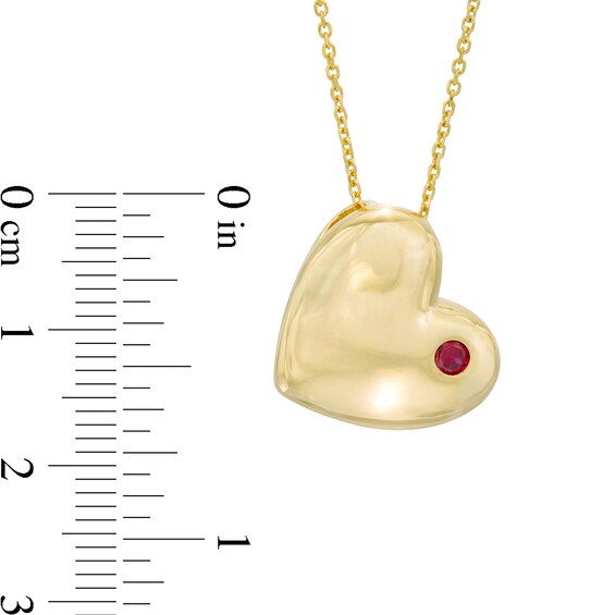 4.0mm Lab-Created Ruby Solitaire Tilted Puff Heart Pendant in Sterling Silver with 10K Gold Plate