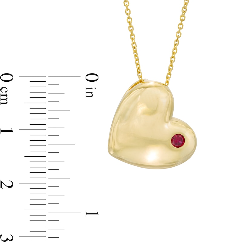 Main Image 4 of 4.0mm Lab-Created Ruby Solitaire Tilted Puff Heart Pendant in Sterling Silver with 10K Gold Plate