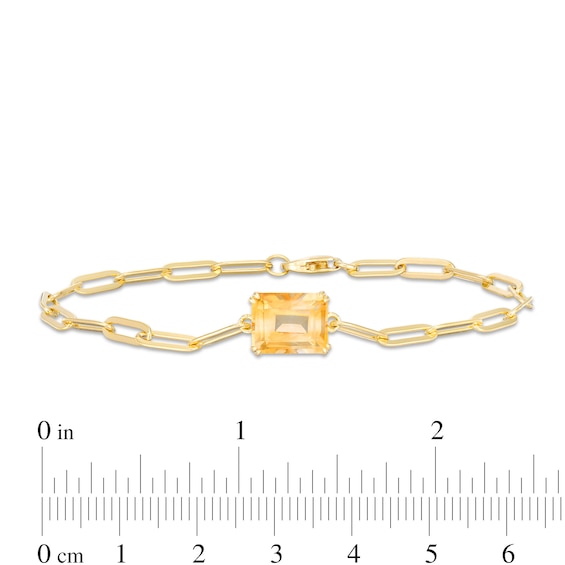Emerald-Cut Citrine Solitaire Paper Clip Chain Bracelet in Sterling Silver with 18K Gold Plate - 7.25"