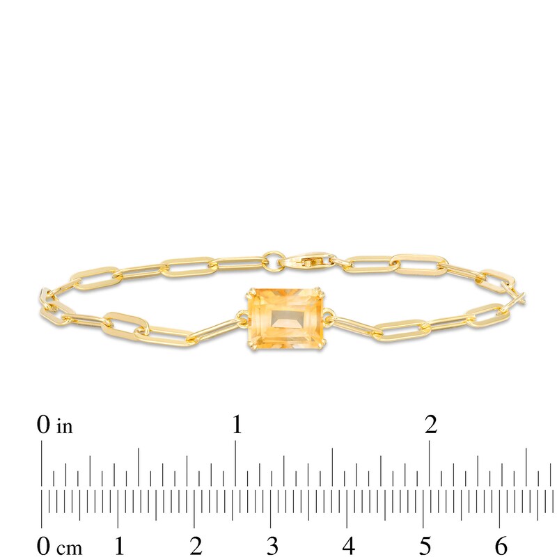 Main Image 4 of Emerald-Cut Citrine Solitaire Paper Clip Chain Bracelet in Sterling Silver with 18K Gold Plate - 7.25"
